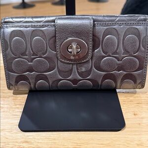 Coach Embossed Metallic Turn Lock Wallet Leather